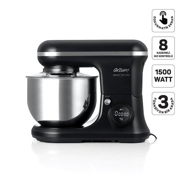 Arzum AR1186 Crust Mix Pro Stand Mikser 5L Kapasiteli 3 Farklı Aparat 1500W, Siyah