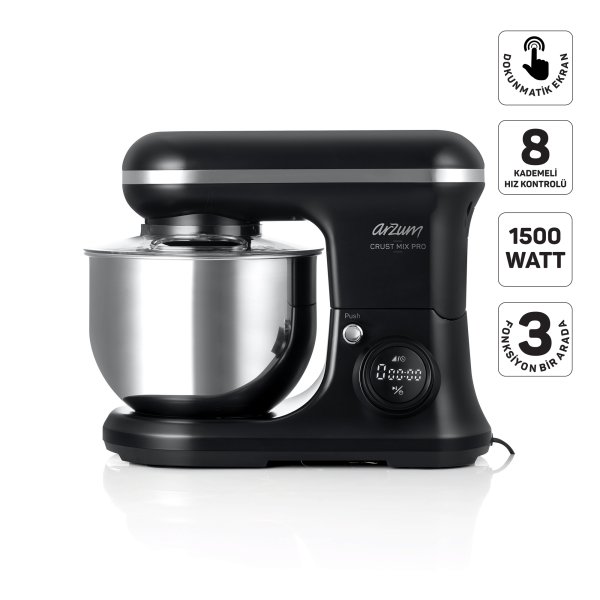 Arzum AR1186 Crust Mix Pro Stand Mikser 5L Kapasiteli 3 Farklı Aparat 1500W, Siyah