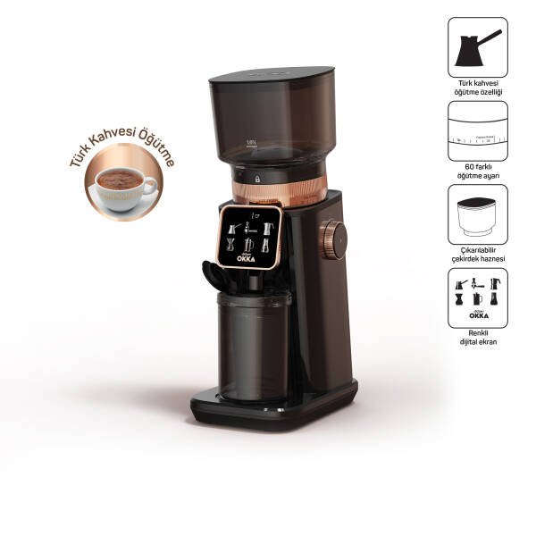 Arzum OK0044 Master Grind Kahve Öğütücü, 60 Öğütme Ayarlı, Dijital Ekranlı, Bakır