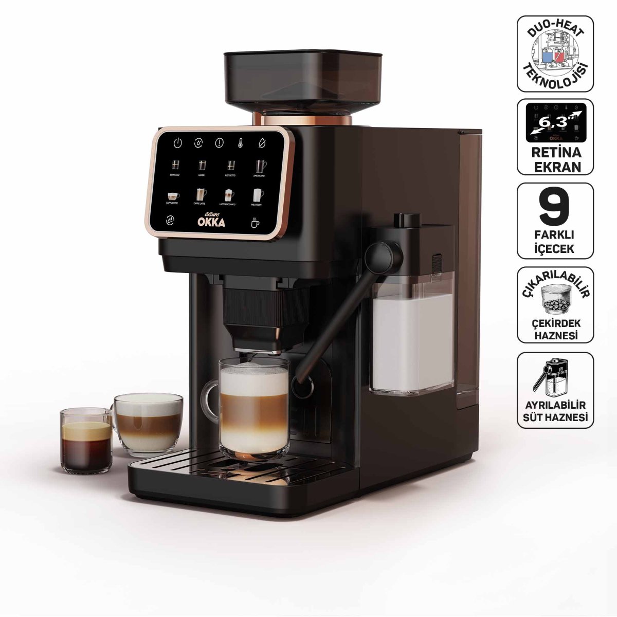 Arzum OK0042 Okka Barista Pro Otomatik Espresso Makinesi, Bakır