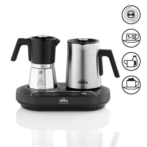 Arzum OK0027 Okka Rich Moka Pot Karıştırıcılı Metal İtalyan ve Türk Kahve Makinesi, Krom