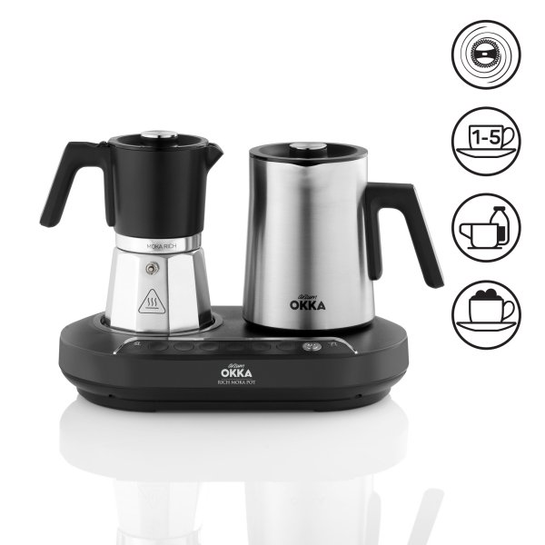 Arzum OK0027 Okka Rich Moka Pot Karıştırıcılı Metal İtalyan ve Türk Kahve Makinesi, Krom