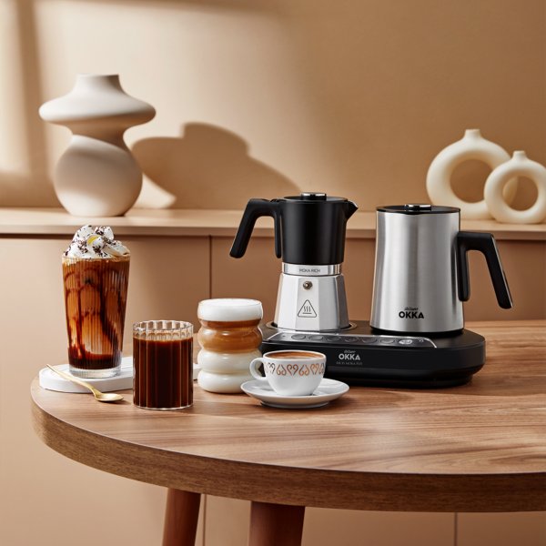 Arzum OK0027 Okka Rich Moka Pot Karıştırıcılı Metal İtalyan ve Türk Kahve Makinesi, Krom
