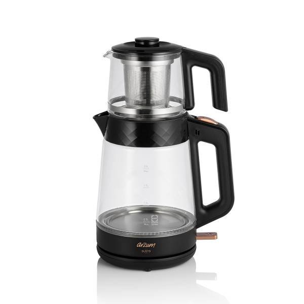Arzum AR3101 Gusto Cam Çay Makinesi 1900 W, 0.9 L Demlik Kapasitesi, Siyah