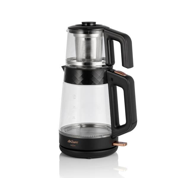 Arzum AR3101 Gusto Cam Çay Makinesi 1900 W, 0.9 L Demlik Kapasitesi, Siyah