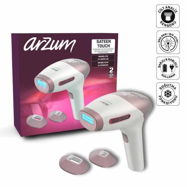 Arzum AR5178 SateenTouch IPL Lazer Epilasyon, 999.999 Atım, Evde Tüy Alma, Soğutmalı, 5 Kademe, Cilt Sensörü