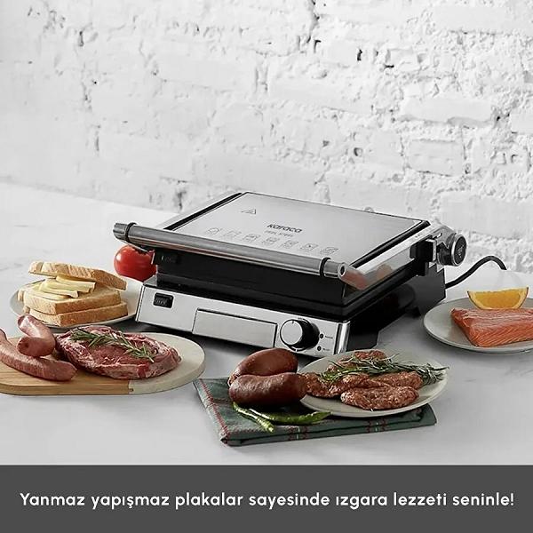 Karaca Biogranit 6 Dilim Kapasiteli Paslanmaz Çelik Izgara ve Tost Makinesi Inox 2000W