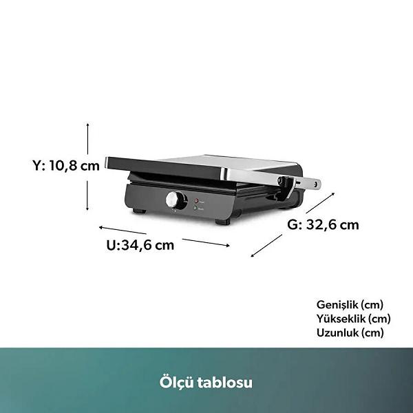 Homend Grilliant 1349H 4 Dilim Kapasiteli Gövdeli Döküm Plakalı Tost ve Izgara Makinesi Inox 2000W
