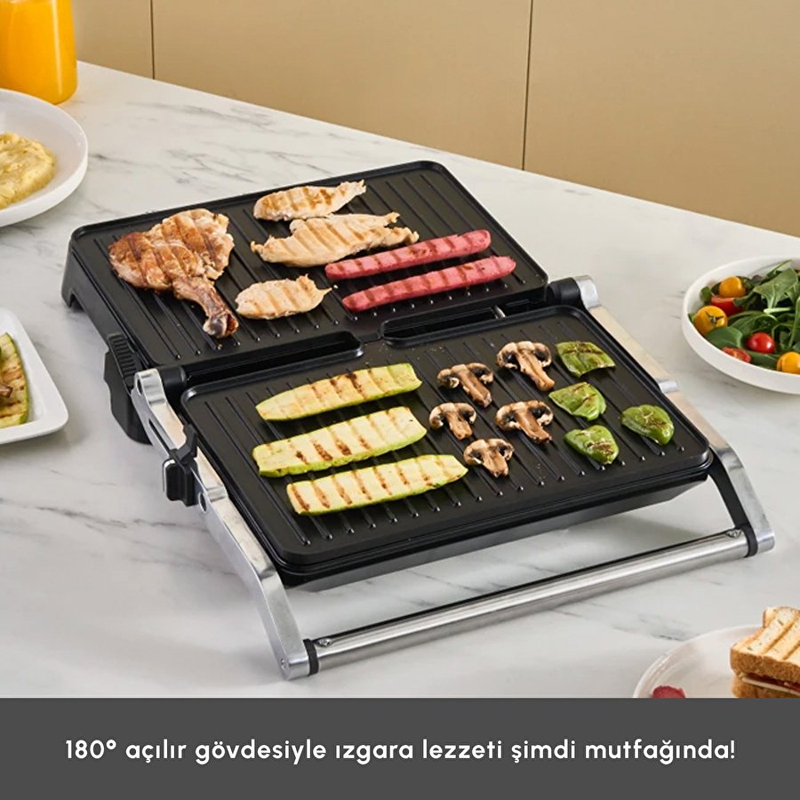 Emsan Toastmate 6 Dilim Kapasiteli Zaman Ayarlı Döküm Plakalı Izgara ve Tost Makinesi Inox 2000W