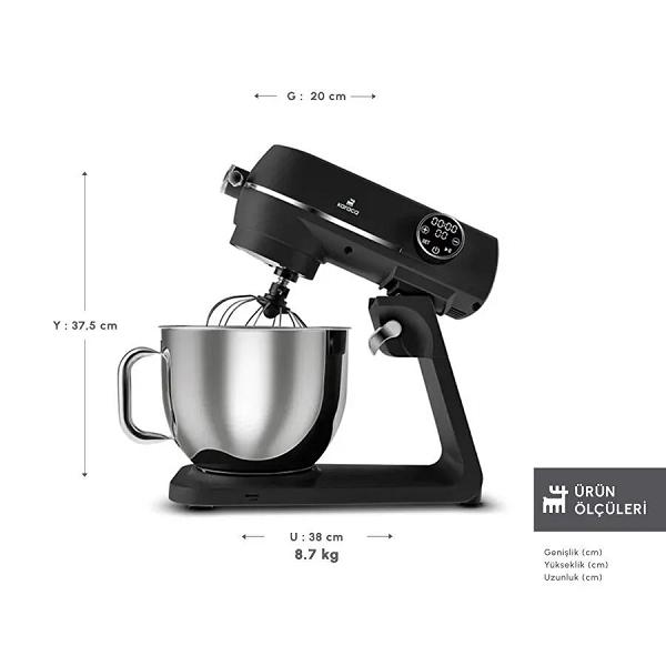 Karaca Multichef Artisan Digital Ekran Döküm Hamur Yoğurma Makinesi Siyah 1800W 7L