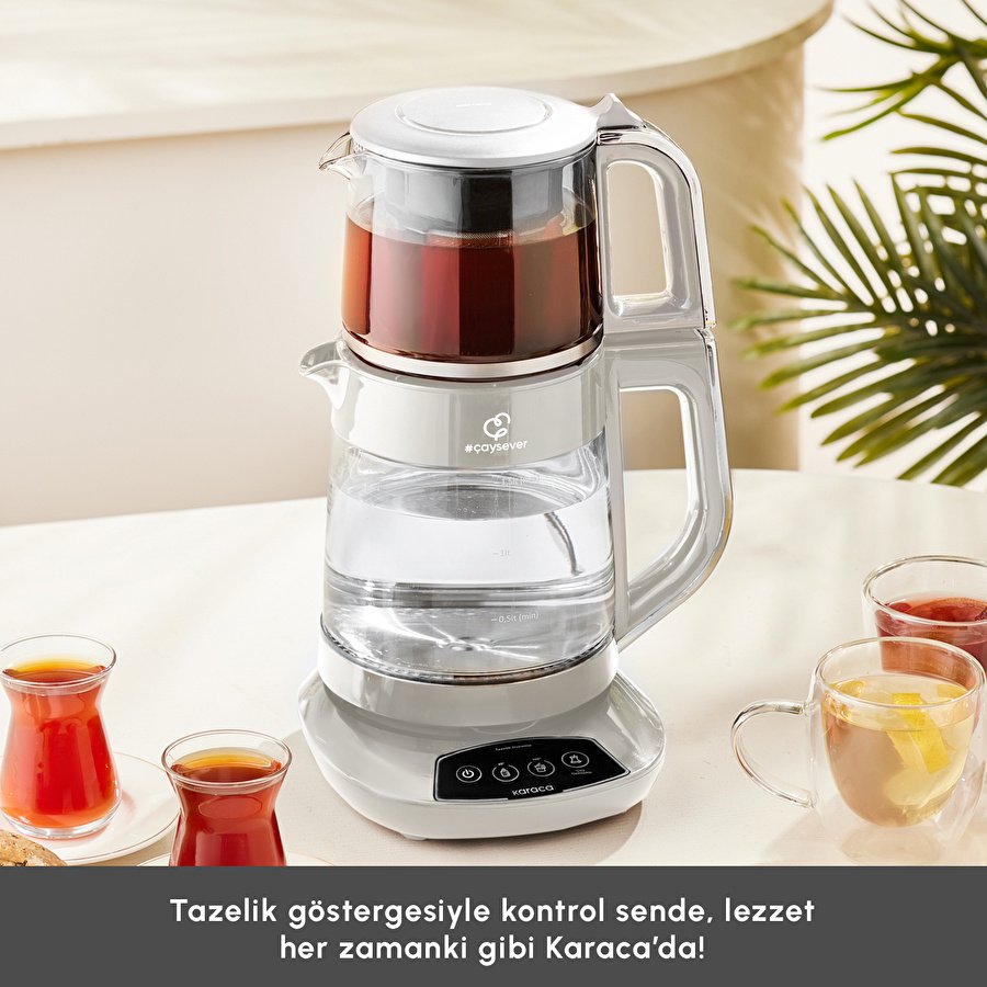 Karaca Çaysever 3 in 1 Konuşan Su Isıtıcı ve Mama Suyu Hazırlama  Cam Çay Makinesi Starlight