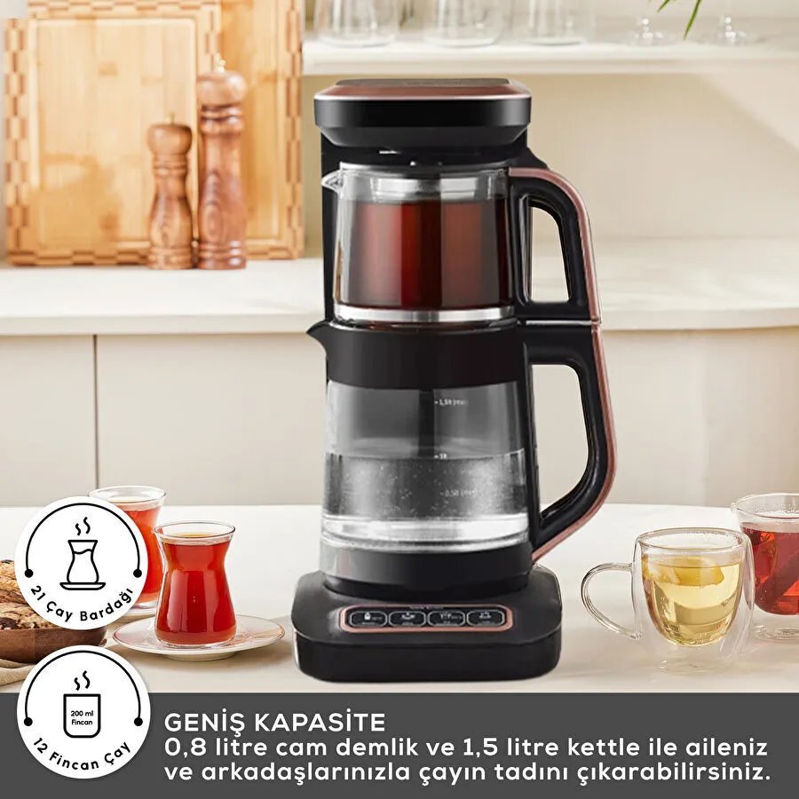 Karaca Çaysever Robotea Pro Connect 4 in 1 Konuşan Cam Çay Makinesi Rosegold