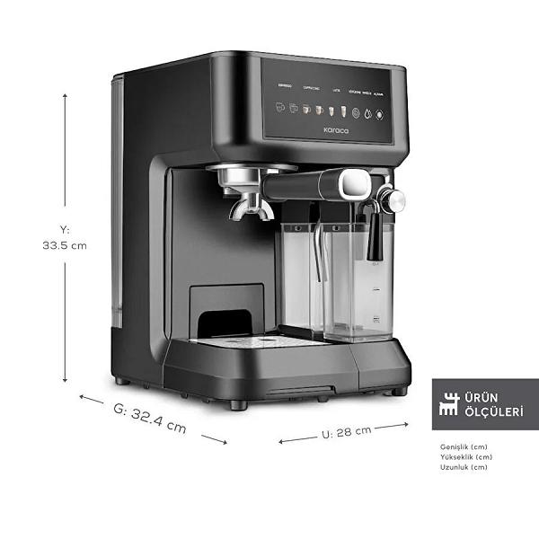Karaca MyCaffe Barista S10 Entegre Süt Hazneli, Espresso, Latte ve Cappuccino Makinesi Matte Black