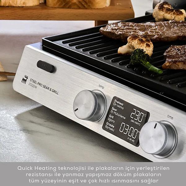 Karaca Compact Steel Pro Sear and Grill Inox 2007 Döküm Izgara ve Tost Makinesi 6 Dilim Kapasiteli