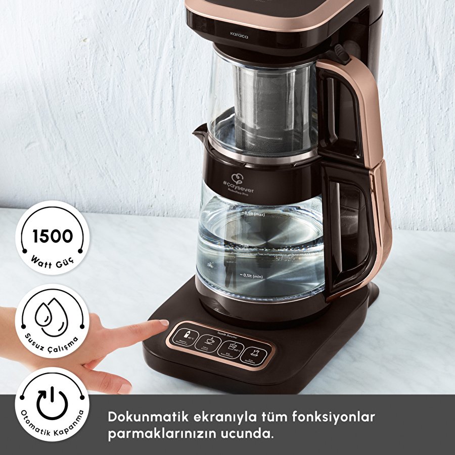 Karaca Çaysever Robotea Pro Connect 4 in 1 Konuşan Cam Çay Makinesi Walnut Brown