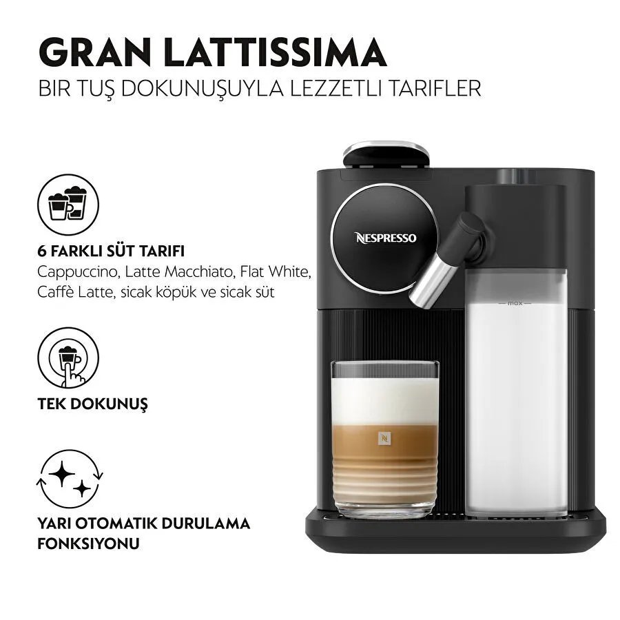 Nespresso F541 Gran Latissima Süt Çözümlü Kahve Makinesi, Siyah