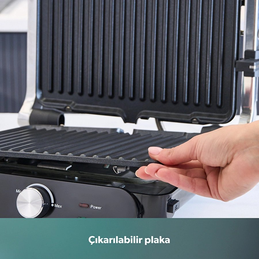 Homend Grilliant 1366H Inox Gövdeli Çıkarılabilir Döküm Plakalı Tost ve Izgara Makinesi