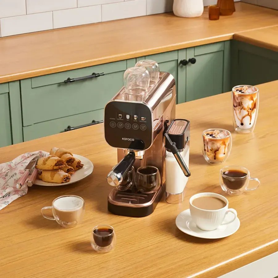 Karaca MyCaffe Barista S20 Entegre Süt Hazneli Otomatik Espresso ve Latte Makinesi Amber 900 ml 1360W