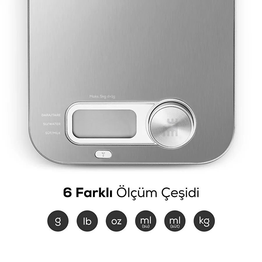 Karaca X Refika Gastro Scale Self-Power Kinetik Enerjili Ekranlı Inox Mutfak Tartısı 5 kg Kapasite
