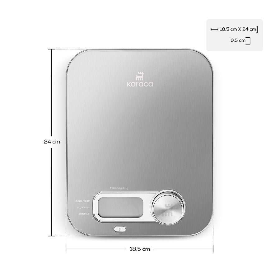 Karaca X Refika Gastro Scale Self-Power Kinetik Enerjili Ekranlı Inox Mutfak Tartısı 5 kg Kapasite