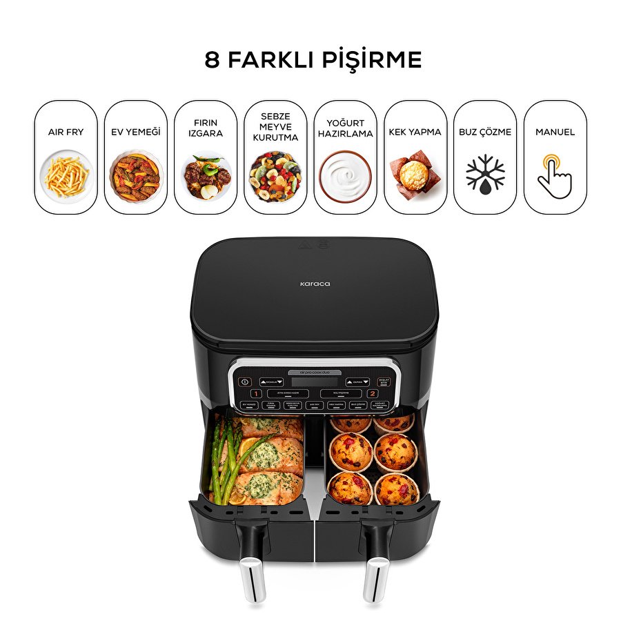 Karaca Air Pro Cook Duo Ev Yemeği XXXL Airfryer Black Chrome 8L