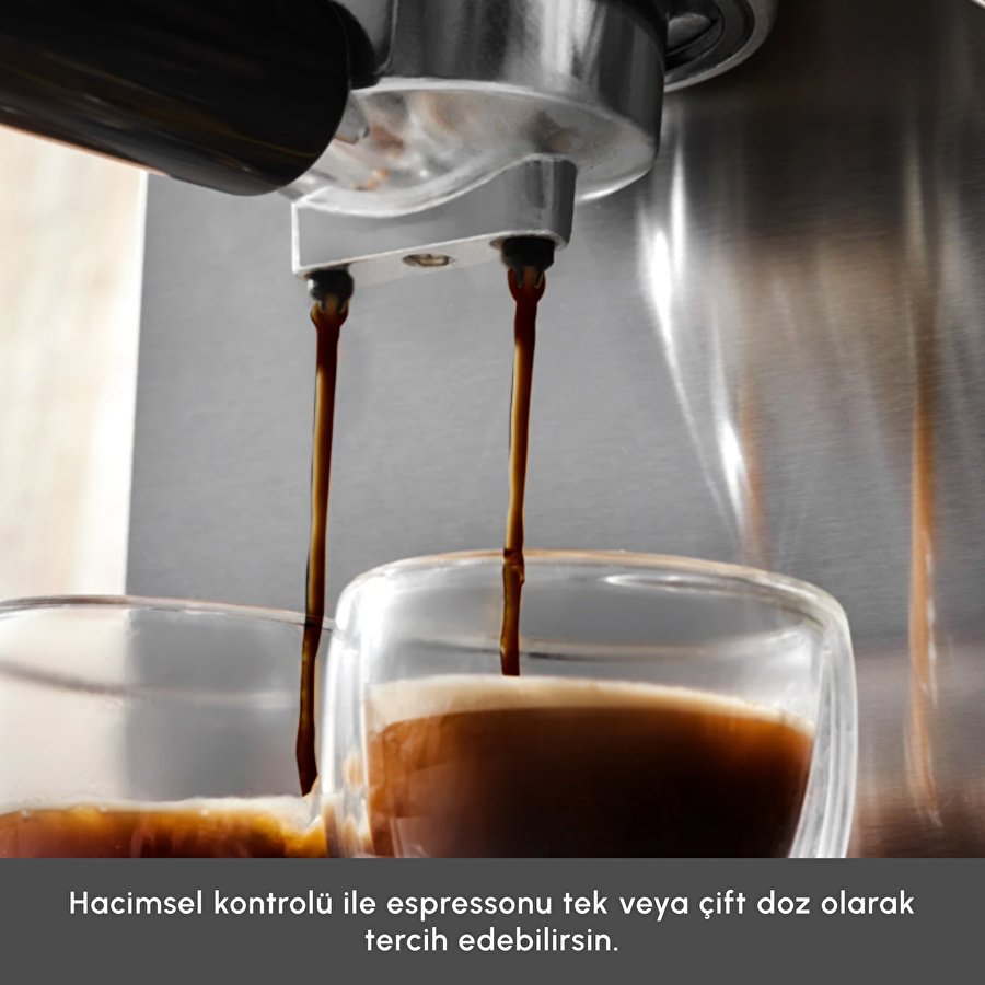 Karaca Coffee Art 1101 Süt Köpürtücülü, 20 Bar Basınçlı, Espresso, Latte, Cappuccino, Americano Makinesi Inox 1,5L 1100W