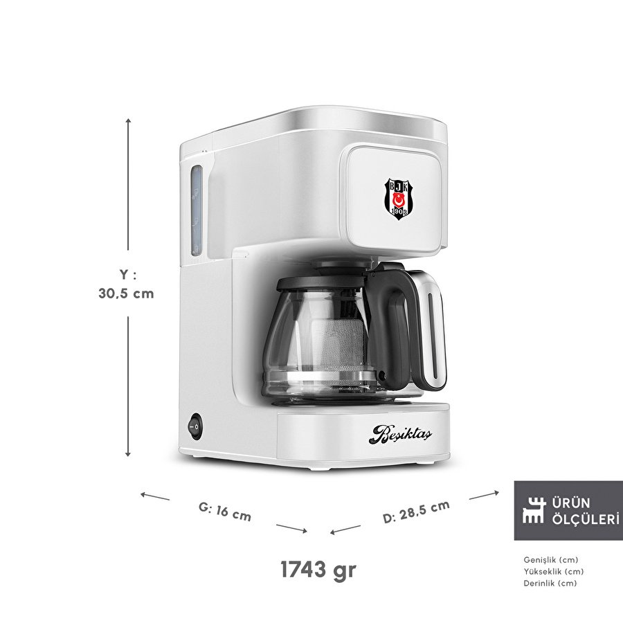 Karaca x Beşiktaş Lisanslı Just Coffee Aroma 2 in 1 Filtre Kahve ve Çay Demleme Makinesi