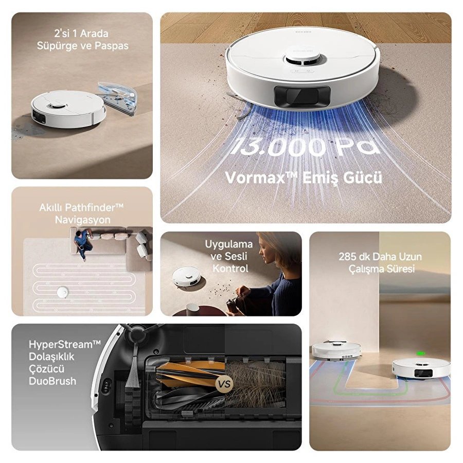 Dreame D20 Robot Süpürge Beyaz, 13.000pa Emiş Gücü