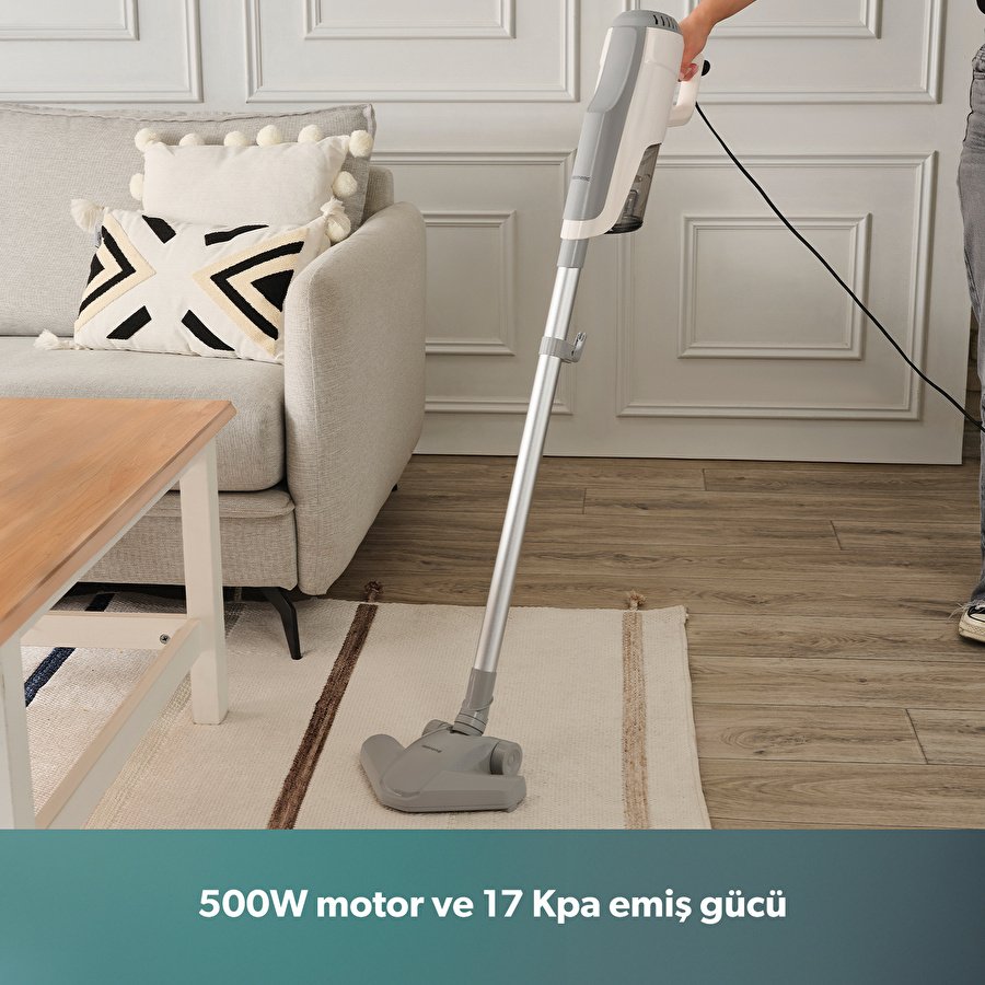 Homend Dustroyer  1272H 2 in 1 Metal Borulu Kablolu Dikey Süpürge Beyaz Gri