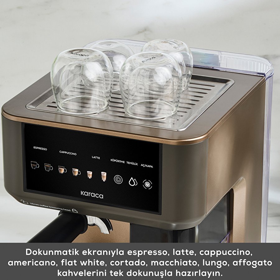 Karaca MyCaffe Barista S10 Entegre Süt Hazneli, Espresso, Latte ve Cappuccino Makinesi Walnut Brown