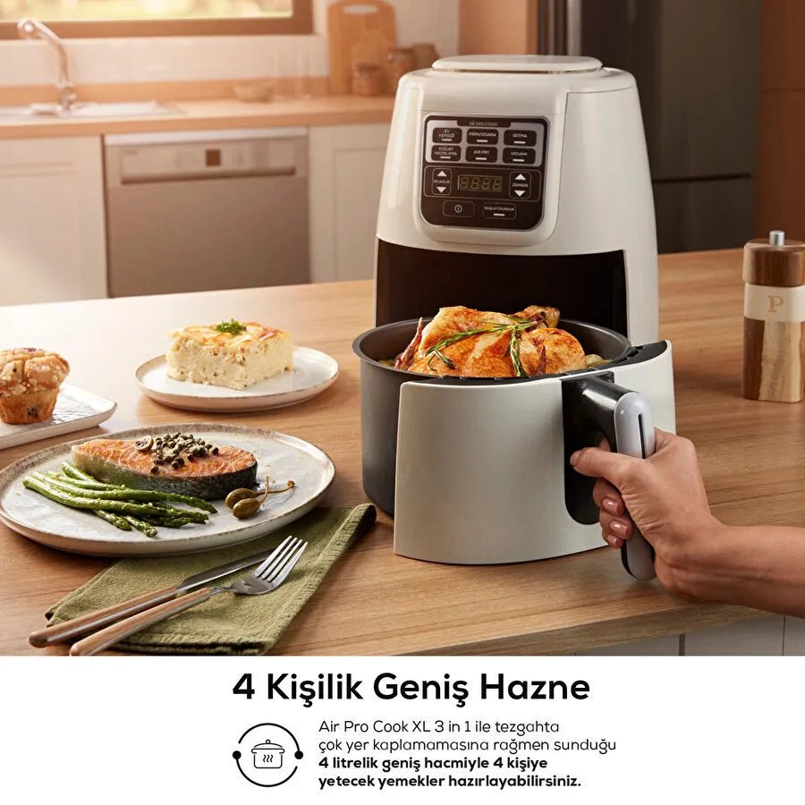 Karaca Air Pro Cook 3 In 1 XL Ev Yemeği, Közleme, Airfryer Blue Gray 4L