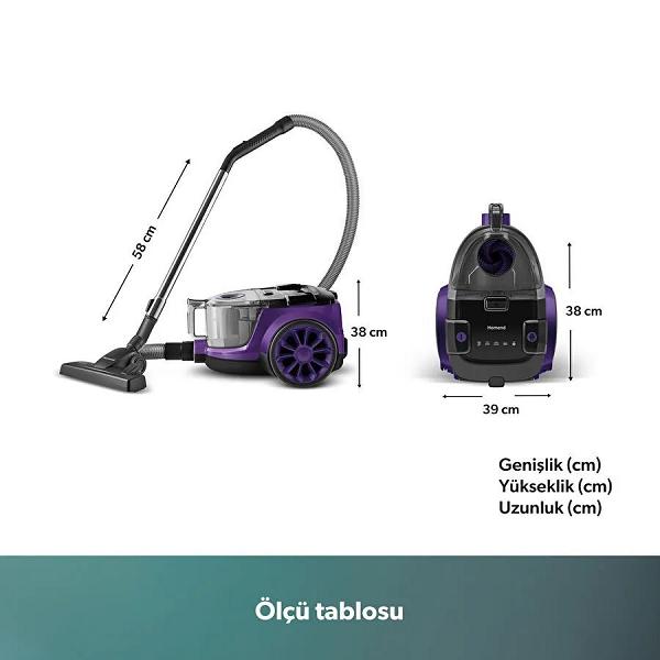 Homend Dustroyer 1255H Yatay Süpürge Mor Siyah