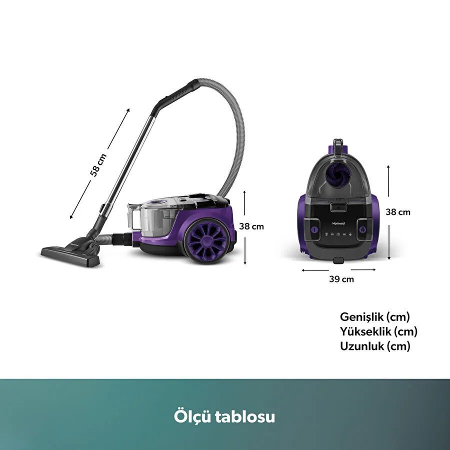 Homend Dustroyer 1255H Yatay Süpürge Mor Siyah