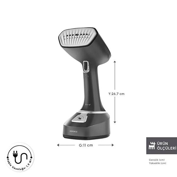 Karaca Vantuz Multisteam Buharlı Kırışık Düzleştirici Dikey El Ütüsü Siyah