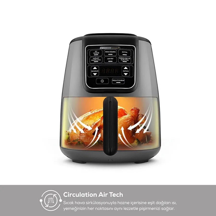 Karaca Connect Air Pro Cook XL 2 in 1 Uzaktan Erişimli Airfryer Shadow Grey 4L