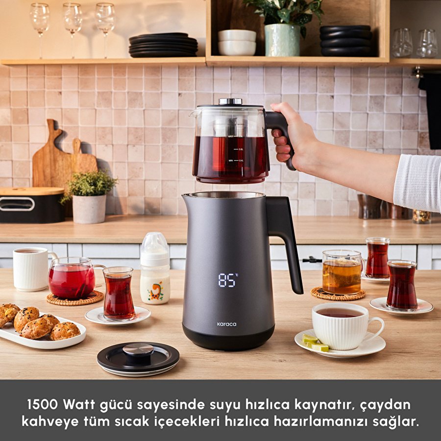 Karaca Cool Touch 1502 Çift Cidarlı Dijital Ekran Çay Makinesi Silver
