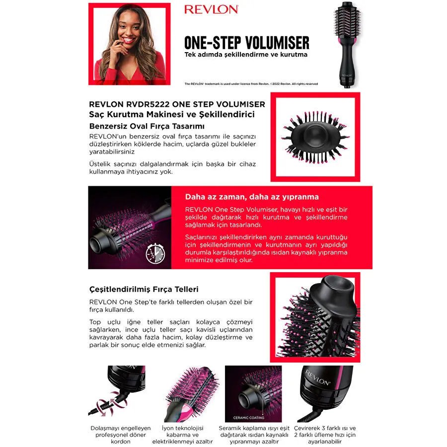 Revlon RVDR5222 One Step Volumiser Saç Kurutma Makinesi ve Şekillendirici Siyah