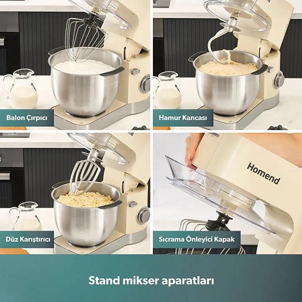 Homend Artfood 3025h Hamur Yoğurma Makinesi Krem 1200W 5,5L