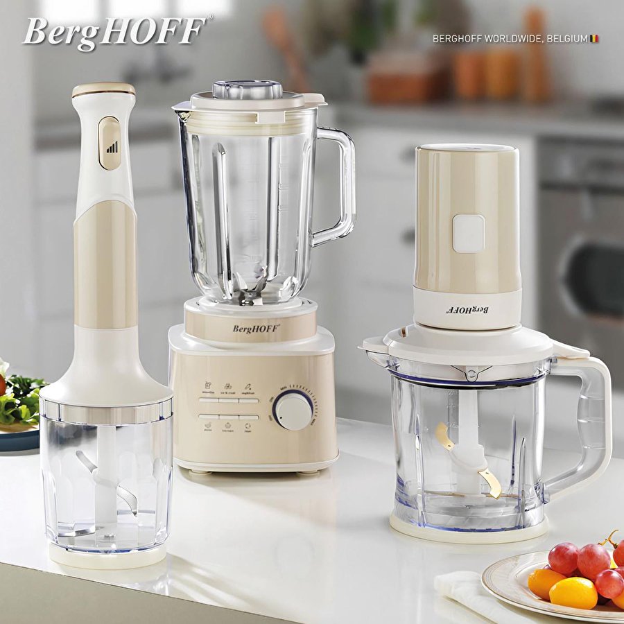Berghoff Gem Retro 700 W Kişisel Blender & Doğrayıcı – 1,2 L Titanyum Bıçaklı Hazne, Bakır AC Motor | Vanilya Krem