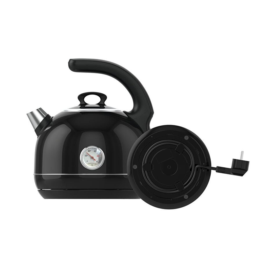 Premier Prk 1215c Retro Tasarımlı Analog Göstergeli Paslanmaz Çelik Hazneli Su Isıtıcısı Cool Touch Kettle Siyah Renk