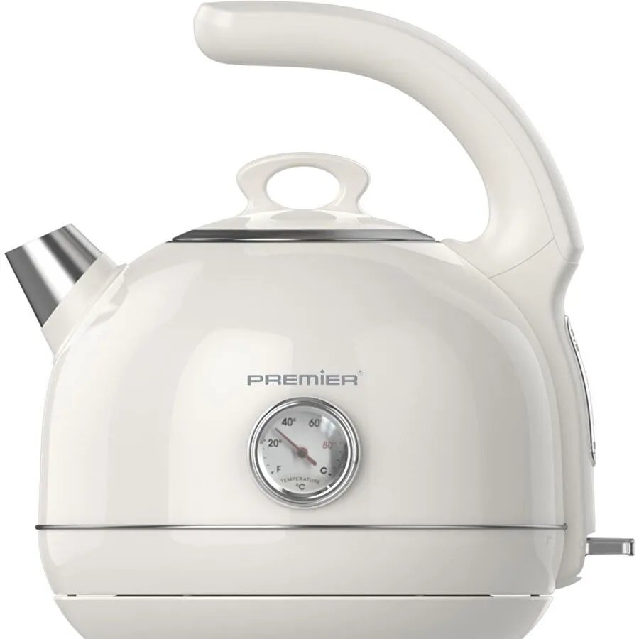 Premier Prk 1215c Retro Tasarımlı Analog Göstergeli Paslanmaz Çelik Hazneli Su Isıtıcısı Cool Touch Kettle Krem Renk
