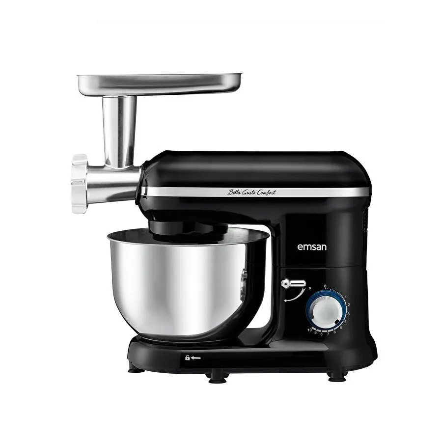 Emsan Bella Gusto Comfort Kıyma Çekme Aparatlı Hamur Yoğurma Makinesi Siyah 1300W 5,5L