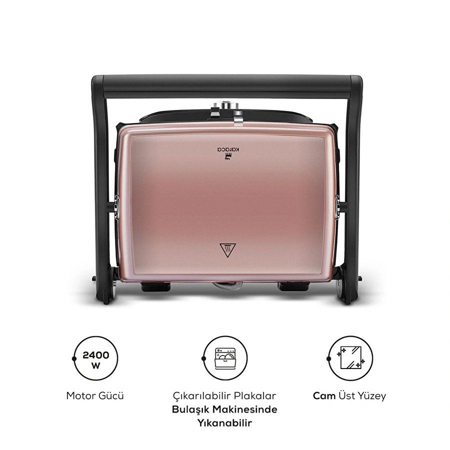 Karaca Gastro Grill Glass Premium 2400W Döküm Tost ve Izgara Makinesi Rosegold