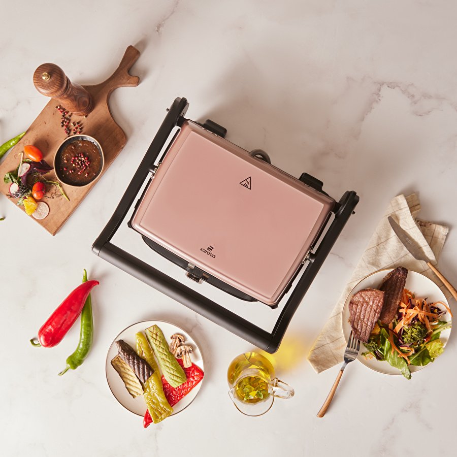 Karaca Gastro Grill Glass Premium 2400W Döküm Tost ve Izgara Makinesi Rosegold
