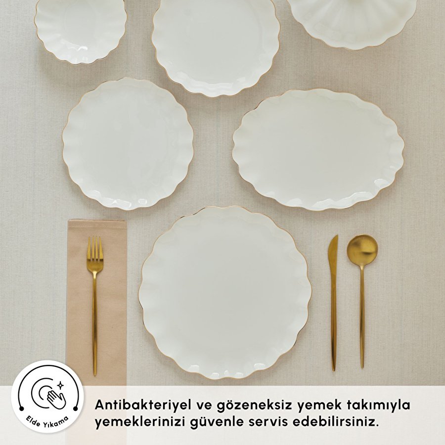 Karaca Red Carpet Collection Fine Pearl Extra Shell 55 Parça 12 Kişilik Yemek Takımı Gold