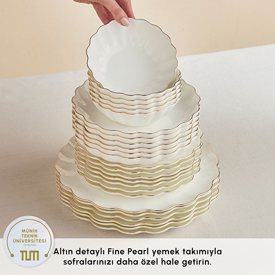 Karaca Red Carpet Collection Fine Pearl Extra Shell 55 Parça 12 Kişilik Yemek Takımı Gold