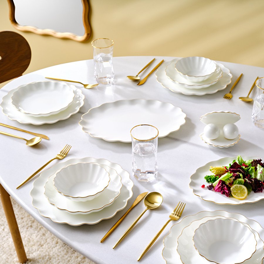 Karaca Red Carpet Collection Fine Pearl Extra Shell 55 Parça 12 Kişilik Yemek Takımı Gold