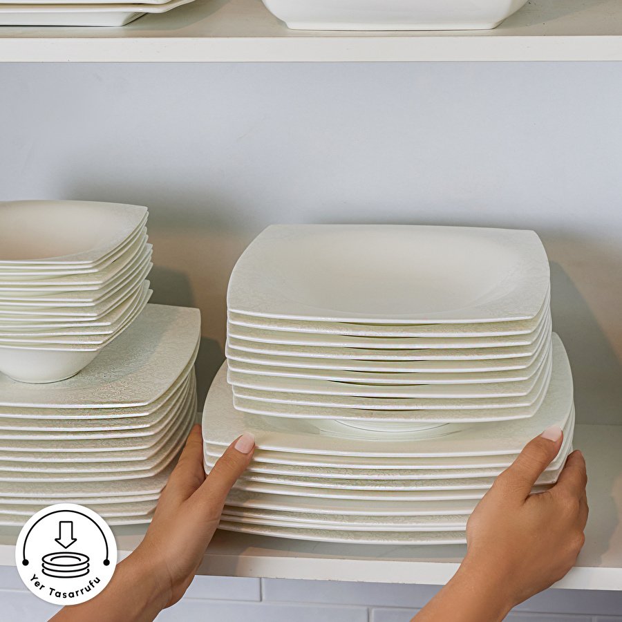 Karaca Fine Pearl Helen 58 Parça 12 Kişilik Kare Yemek Takımı