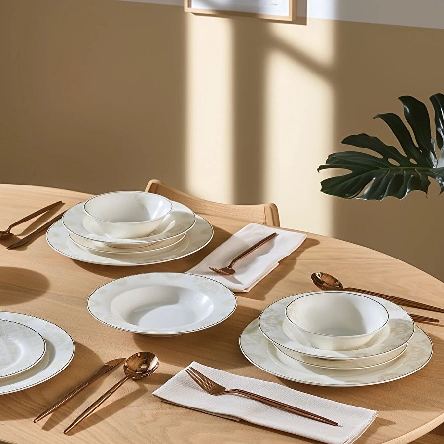 Emsan Elegance Bone Siena 53 Parça 12 Kişilik Yemek Takımı Gold