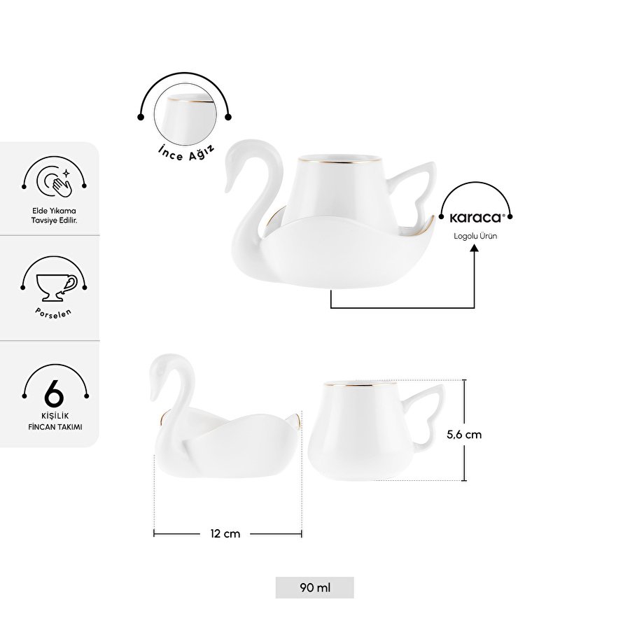 Karaca Swan 6 Kişilik Kahve Fincan Takımı 90 ml